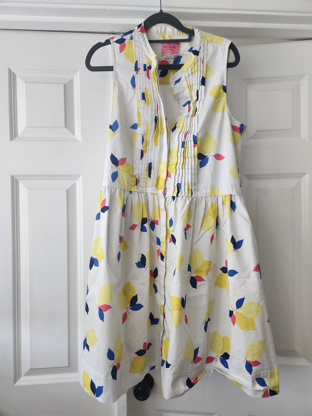 kate spade White Sleeveless Lemon Floral Cotton Shirt Dress (Large) - Picture 1 of 4